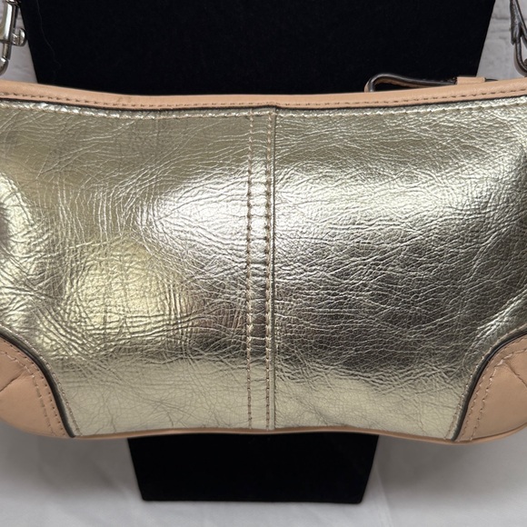 Coach Metallic Pouchette Small Shoulder Bag Wristlet Tan Leather Trim - Picture 6 of 16